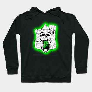 Broskull Logo V.2 White Castle with Green Letters and Glow Hoodie